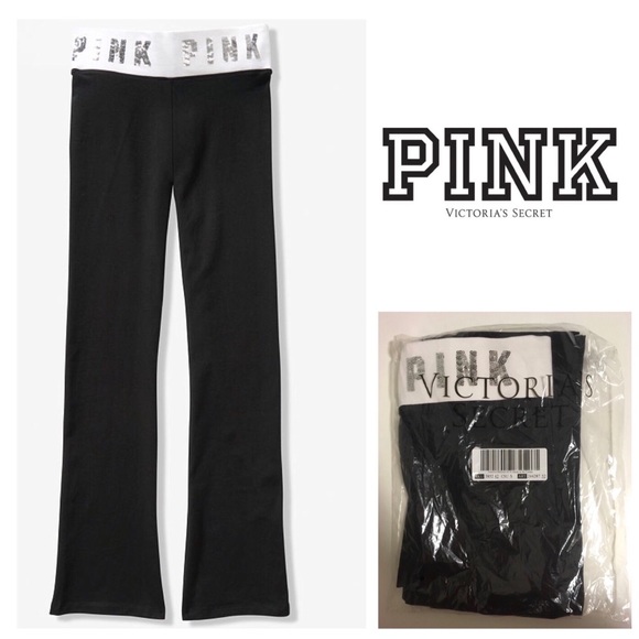 🆕VICTORIA’S SECRET PINK - BLACK BLING YOGA PANTS - S - NWT - Picture 1 of 12